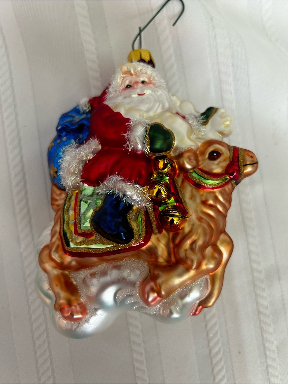Vintage Hand-Blown Glass Christmas Ornament Santa Reindeer Holiday Decor Red